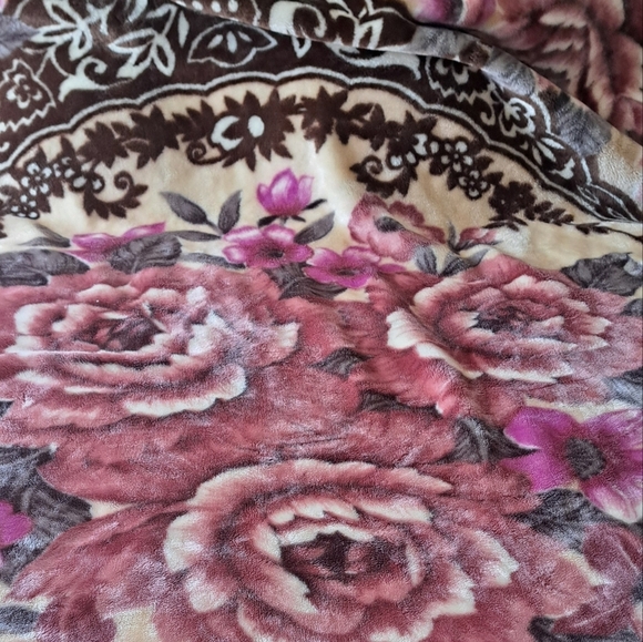 DAVIDA TIGER BLANKET thick plush floral flower browns purple soft heavy queen - Picture 10 of 12